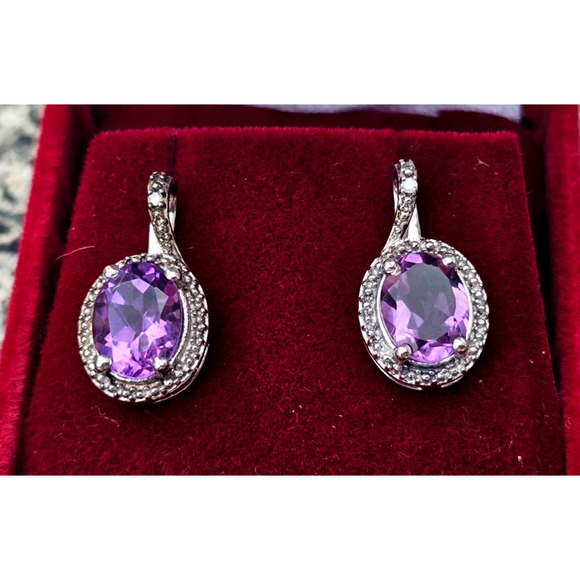 Vintage Sterling Silver Amethyst Faceted Stud Post Earrings Signed AF JC - Picture 1 of 5